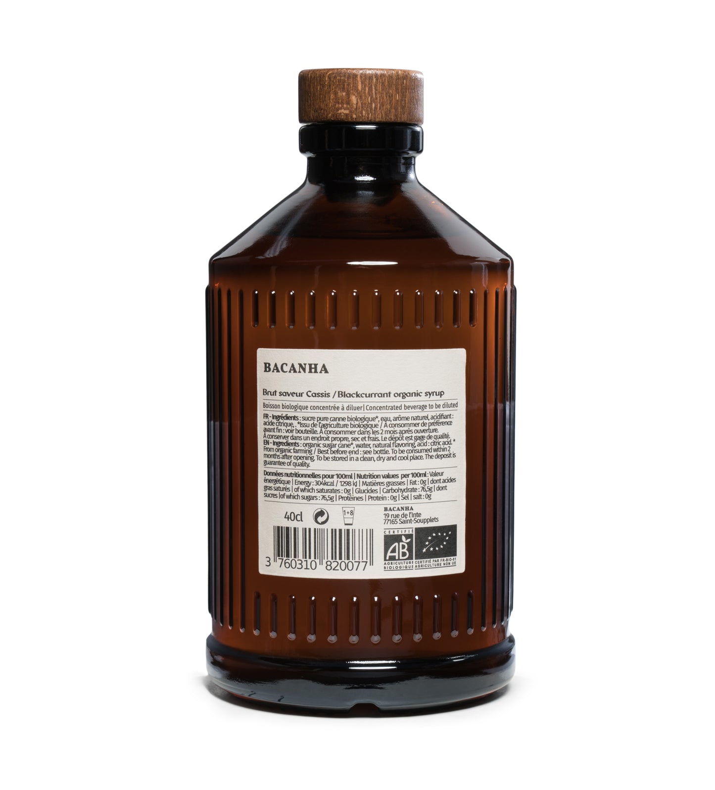 BACANHA - SIROP CASSIS BRUT - BIOLOGIQUE - 400ML - xavieralcoolsansalcool
