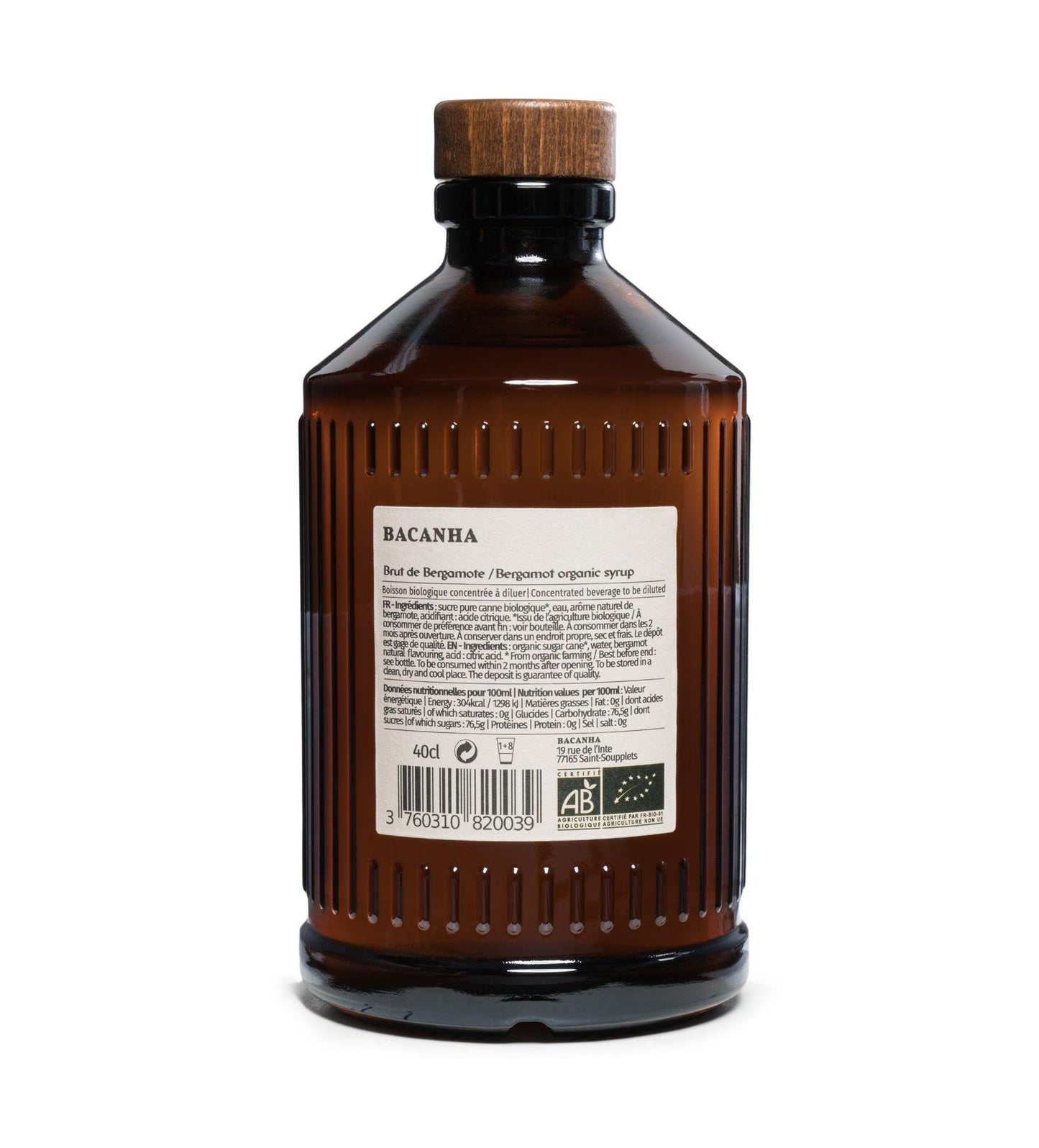 BACANHA - SIROP BERGAMOTE BRUT - BIOLOGIQUE - 400ML - xavieralcoolsansalcool