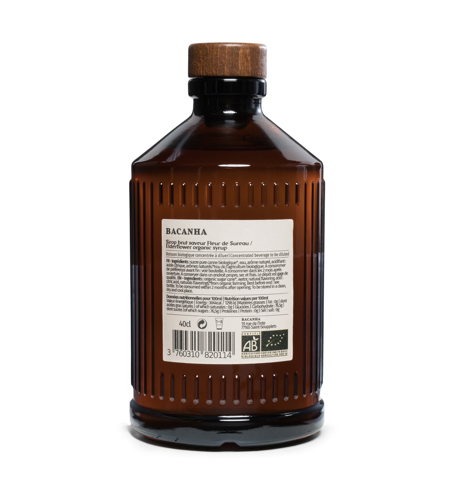 BACANHA - SIROP SAVEUR FLEUR DE SUREAU BRUT - BIOLOGIQUE - 400M - xavieralcoolsansalcool