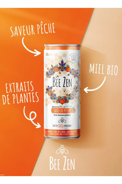 BEE ZEN Pêche – Boisson pétillante BIO au miel et aux plantes 33CL