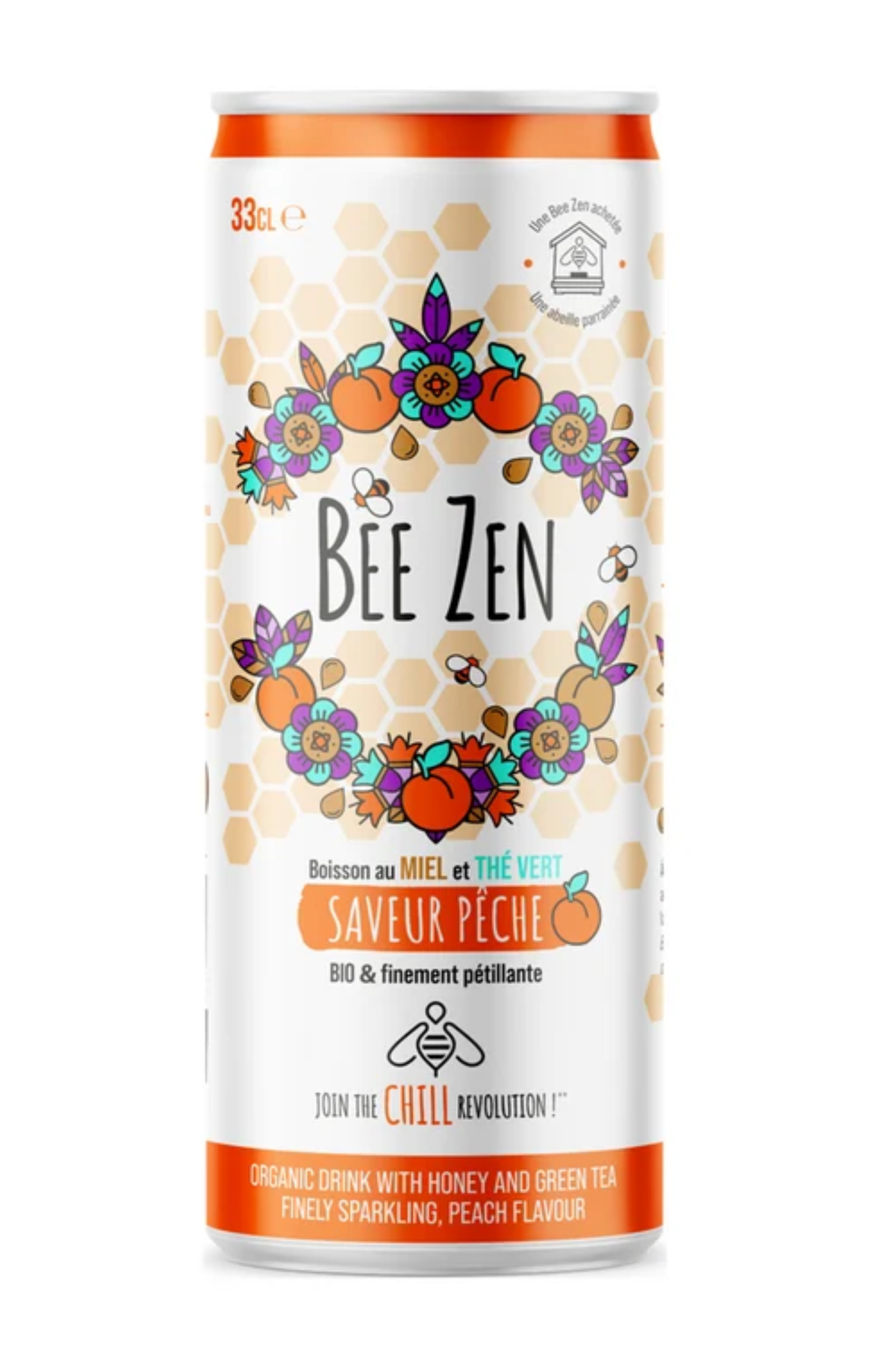 BEE ZEN Pêche – Boisson pétillante BIO au miel et aux plantes 33CL